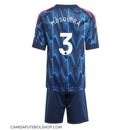 Camisa de time de futebol Arsenal Cristhian Mosquera #3 Replicas 2º Equipamento Infantil 2025-26 Manga Curta (+ Calças curtas)